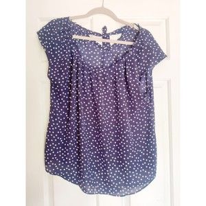 LC Lauren Conrad Womens Top Navy Blue White Polka Dot Tie Back Neck Blouse Size?